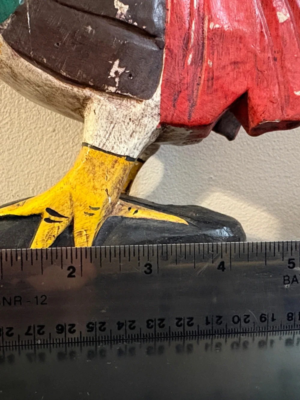 Vintage Handcarved Painted Wooden Rooster Statue - Multicolor